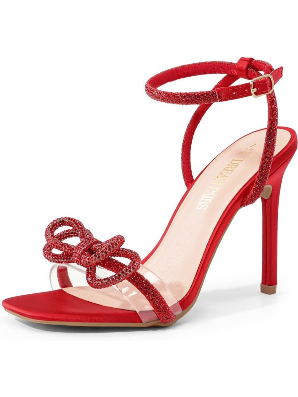 Women's Red Satin Double Bowknots Heel Sandals High Heeled Open Square Toe Shoes